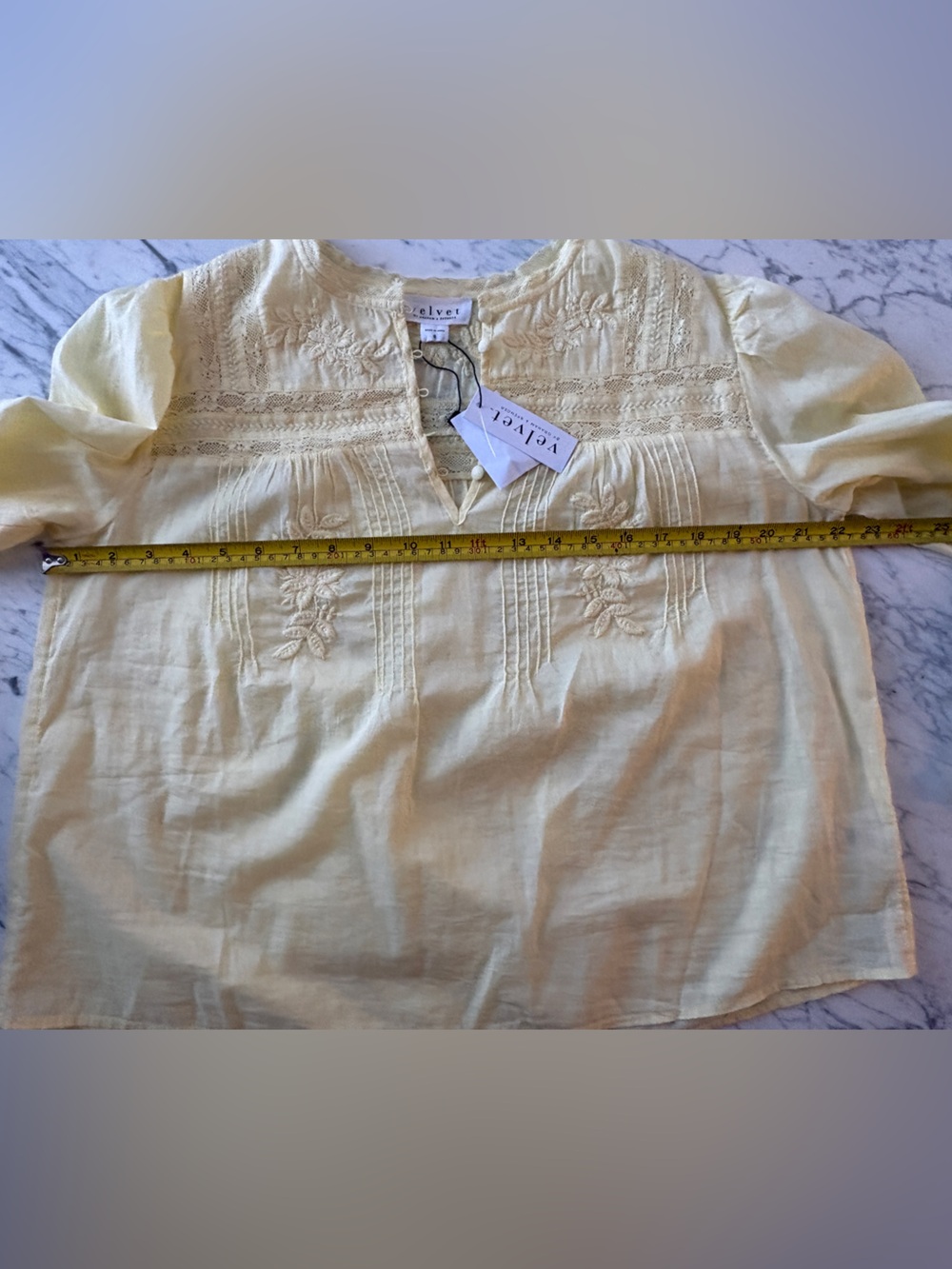 Velvet by Graham & Spencer Embroidered Byrdie Blouse in Butter Yellow - Picture 10 of 12